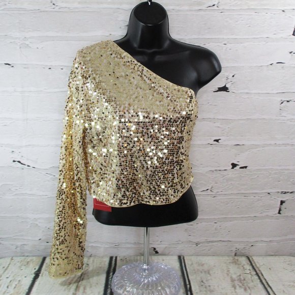 Verdusa Tops - Verdusa One Shoulder Cropped Sequined Top